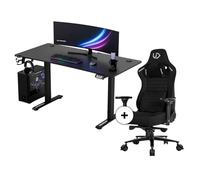 Ultradesk Bureau d'ordinateur Level V2 + Chaise Throne - Ensemble Complet pour Les Joueurs - Bureau de Jeu avec Ajustement de Hauteur électrique - Chaise de Jeu Durable - Noir 140x68cm
