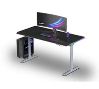 Ultradesk - Bureau Gaming Électrique avec Réglage Assis-Debout, LED RGB Prismatic, Meuble Bureau Idéal pour Gamer, Setup Gaming - Quest Grey - L 140 cm, P 70 cm, H 72-120 cm - Noir