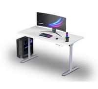 Ultradesk - Bureau Gaming Électrique avec Réglage Assis-Debout, LED RGB Prismatic, Meuble Bureau Idéal pour Gamer, Setup Gaming - Quest Grey - L 140 cm, P 70 cm, H 72-120 cm - Blanc