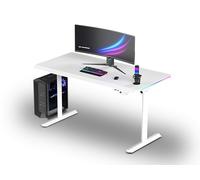 Ultradesk - Bureau Gaming Électrique avec Réglage Assis-Debout, LED RGB Prismatic, Meuble Bureau Idéal pour Gamer, Setup Gaming - Quest White - L 140 cm, P 70 cm, H 72-120 cm - Blanc