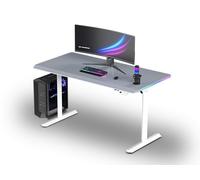 Ultradesk - Bureau Gaming Électrique avec Réglage Assis-Debout, LED RGB Prismatic, Meuble Bureau Idéal pour Gamer, Setup Gaming - Quest White - L 140 cm, P 70 cm, H 72-120 cm - Gris