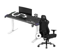 Ultradesk Force Table d'ordinateur Bureau de Jeu 166x70 cm + Table de Jeu Throne Chaise de Jeu Tapis de Souris XXL Plan de Travail étagère pour multiprises éclairage Prisme LED RGB de la Hauteur