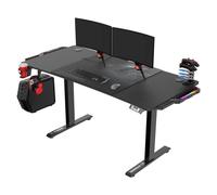 Ultradesk Level V2 Bureau d'ordinateur LED RGB, Table de Jeu avec réglage électrique de la Hauteur | Mémoire Interne pour 2 réglages | Filet de Gestion des câbles, Tapis de Souris XXL, 140x68 cm