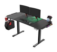 Ultradesk - Level V2 Bureau Réglable en Hauteur - Bureau Informatique électrique 140 x 68 cm - pour Gaming, Bureau, Télétravail - Set avec Tapis de Souris XL et éclairage LED RGB - Vert LED