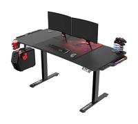 Ultradesk - Level V2 Bureau Réglable en Hauteur - Bureau Informatique électrique 140 x 68 cm - pour Gaming, Bureau, Télétravail - Set avec Tapis de Souris XL et éclairage LED RGB - Rouge LED