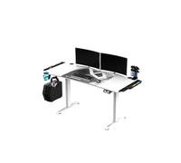 ULTRADESK Level V2 RGB LED | Bureau De Jeu avec Réglage Électrique De La Hauteur | Immense Espace De Travail Filet de gestion des câbles, Tapis De Souris XXL | Cadre en Acier, Coussin Blanc, 140x68 cm