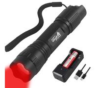 Ultrafire 501R Lumière Rouge Lampe de Poche 630 nm Zoomable Gradation en Continu, avec Batterie Rechargeable 3,7V 2600mAh et Chargeur, Lumière Tactique LED de Chasse Vision Nocturne