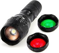 Ultrafire A100 Torch,Tactical Torch With Red/Green/White 300 Max Lumens,Focusable 3 Colors Glass Lens Exchange,Flashlight