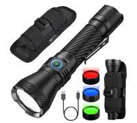 UltraFire Lampe de poche tactique de police avec étui - 1800 lumens - Rechargeable - LED - Pour la chasse - 3 lentilles filtrantes - Rouge/vert/bleu - 1804 FT Throw - 4 modes - Double interrupteur