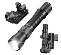 UltraFire Lampe de poche tactique rechargeable avec étui, 1350 lumens, lampe de poche LED zoomable avec support pour ceinture de service, 6 modes, USB-C, pour le camping/application de la loi, E5