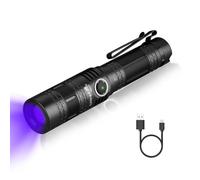 UltraFire Lampe de poche UV rechargeable 365 nm Lumière UV uniforme, lumière noire LED pour la recherche de traces de sang, analyse forensique, police, analyse par fluorescence, examen non destructif