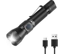 ULTRAFIRE Lampe torche tactique LED 1350 lumens - Rechargeable par USB - 6 modes - Lampe de poche EDC à double interrupteur pour les patrouilles et les forces de l'ordre - E5
