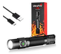 ULTRAFIRE Lampe torche tactique T5 avec batterie, 1800 lumens haute luminosité, lampe de poche de police avec double interrupteur, petite lampe de poche USB-C pour activités extérieures et intérieures