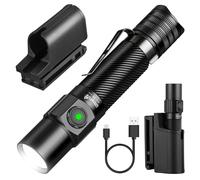 ULTRAFIRE Lampe torche tactique T5 avec étui, lampe torche LED rechargeable 1800 lumens avec support de ceinture de service, lampe de poche de police avec double interrupteur pour application de la