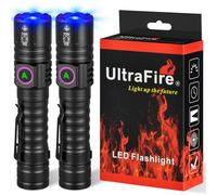 ULTRAFIRE Lot de 2 lampes de poche UV rechargeables 365 nm zoomable, petite lampe de poche UV LED pour durcissement de la résine, taches d'urine d'animaux, détection de fuite, test de pénétration