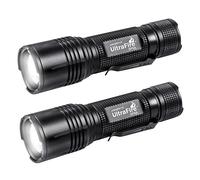 ULTRAFIRE Lot de 2 mini lampes de poche LED super lumineuses 650 lumens Mise au point réglable 5 modes Petite lampe de poche tactique IPX5 étanche avec clip, batterie AAA