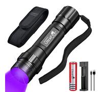 UltraFire WF-508UV Lampe de poche UV 395-405 nm à lumière noire zoomable LED ultraviolette avec étui 3,7 V 2600 mAh Batterie rechargeable et chargeur