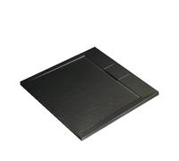Ultraflat S I.Life Receveur de Douche Ultraplat 3 cm d'Épaisseur, Carré 90 x 90 cm, Finition Pierre Texturée, Naturellement Anti-Dérapant, Cache-Bonde Fourni, Noir T5227FV