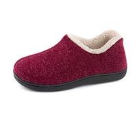 ULTRAIDEAS Chaussons Femme Hiver en Mousse à Mémoire Pantoufles Femmes Chaudes avec Doublure Laine Coton Mélangé Femme Semelle Antidérapante pour Intérieur et Extérieur, Rouge, 40 EU