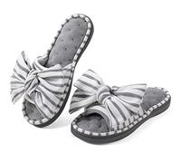 ULTRAIDEAS Chaussons Femme Nu-pieds à Bout Ouvert en Mousse à Mémoire de Forme, avec Sangle Ajustable, Semelles Caoutchouc Antidérapantes pour Intérieur et Extérieur,Gris Clair,38/39EU