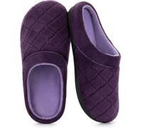 ULTRAIDEAS Pantoufles d'intérieur en tissu éponge pour femme avec mousse à mémoire de forme, chaussures d'intérieur confortables à enfiler avec semelle en caoutchouc antidérapante, aubergine, 9-10