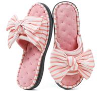 ULTRAIDEAS Pantoufles en mousse à mémoire de forme à bout ouvert avec joli nœud papillon pour femme Chaussures de spa avec semelle en caoutchouc antidérapante pour l'intérieur et l'extérieur, rose,