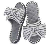 ULTRAIDEAS Pantoufles en mousse à mémoire de forme à bout ouvert avec joli nœud papillon pour femme Chaussures de spa avec semelle en caoutchouc antidérapante pour l'intérieur et l'extérieur, gris,