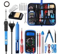 Ultralent Kit de fer à souder 24 en 1, 60 W, température réglable de 200 à 450 °C, kit de soudure électrique avec 5 pannes à souder, multimètre numérique, support de fer à souder, pompe à dessouder