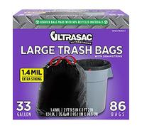 Ultrasac Black Large Heavy Duty Drawstring Trash Bags 33 Gallon 1.4 MIL, 33.5" x 38" - Pack of 86 - For Home, Commercial, Construction, & Outdoor