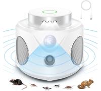 Ultrason Souris et Rats, Repulsif Souris Ultrasons 360° Anti Souris avec Lumière LED Appareil Ultrason pour Nuisible Rongeurs Plug in Répulsif Intérieur Dispositif Anti Nuisible Cafards pour Jardin.