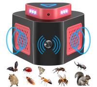 Ultrason Souris et Rats, Repulsif Souris Ultrasons 360° Anti Souris avec Lumière LED Appareil Ultrason pour Nuisible Rongeurs Plug in Répulsif Intérieur Dispositif Anti Nuisible Cafards pour Jardin