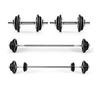 Ultrasport 30 KG ensemble d'haltères courtes et longues, composé de 2 haltères courts, barre de liaison pour l'haltère long plus 10 disques de poids, 4 fermetures en étoile, ensemble d'haltères