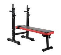 Ultrasport Banc de Musculation avec Tablette, avec Dispositif de Barres à Dips, Réglable 5 Positions, Ceinture Maintien Incluse pour l'Utilisation comme Banc de Sit-up, jusqu'à 200 kg Noir/Rouge M