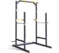 Ultrasport Mixte Banc de Musculation/Cage à Squats en Acier Massif, avec 2 Barres de Sécurité, Barre de Traction, Barre de Dips, Rameur - Noir/Rouge, 145.5 x 141 x 213.5 cm