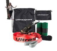 Ultrasport 25m Avance de Slackline avec cliquet incl. sac de transport, slackline pour débutants, enfants et familles, disponible avec protection d'arbre, set de slackline, slackline de fitness