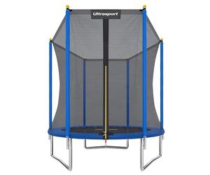 Ultrasport Trampoline de Jardin Uni-Jump, Trampoline pour Enfants, Ø 183 cm, Set de Trampoline Complet Comprenant Tapis de Saut, Filet de sécurité, Poteau de Filet rembourré et Couvre-Bord, Bleu