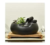 ULTRAWAVE Petite Fontaine de Table en Céramique Noire pour Patio de Bureau Intérieur et Extérieur avec Pompe et Socle en Bois (Color : A)