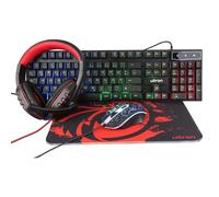 Ultron Hawk Ensemble Clavier et Souris de Jeu 4 en 1 PC Combo - Clavier rétroéclairé RVB [Disposition QWERTZ DE] - Souris [jusqu'à 6400 DPI] - Casque de Jeu et Tapis de Souris pour PC, Xbox, PS4,