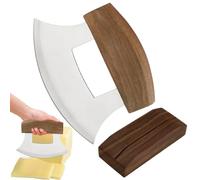 Ulu Pizza Slicer - Couteau À Bascule De L'Alaska Avec Poignée En Bois, Coupe-lame Incurvée | Alimentaire En Acier Inoxydable Pour Salade, De Haching Avec Support, Ustensile De Cuisine Erg