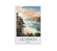 Uluwatu - Poster vintage imprimé sur toile de voyage de Bali au coucher du soleil (30 x 45 cm) pour décoration d'intérieur, salle de bain, chambre à coucher, bureau, salon