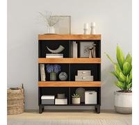 ULUYYUC Armoire d'appoint Bois d'acacia Massif 85x33x107 cm avec Finition Naturelle, Table de Chevet Industrielle Robuste et Rangement intérieur, Pieds en Fer, pour Salon Chambre Bureau