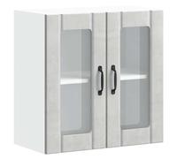 ULUYYUC Armoire d'atelier, de cuisine, meuble d'appoint, armoire suspendue avec porte en verre, Lucca, gris béton, pour bar, atelier, salle de bain, salon