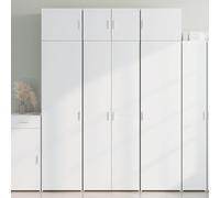 ULUYYUC Armoire de Rangement Blanche 70x42,5x225 cm en Bois d'ingénierie, Meuble de Cuisine avec 6 Compartiments, Colonne Haute pour Salle de Bain, Salon, Bureau, Montage Facile