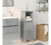 ULUYYUC Armoire de salle de bain, 30 x 30 x 100 cm, gris béton, avec pieds en eucalyptus, meuble de salle de bain, moderne, avec porte flexible à monter pour salle de bain, WC, WC d'invités, petit