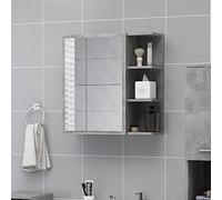 ULUYYUC Armoire de salle de bain à miroir, gris béton, 62,5 x 20,5 x 64 cm, en bois dérivé du bois et acrylique, moderne, avec 5 compartiments, commode murale robuste pour petites salles de bains et