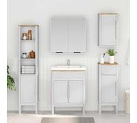 ULUYYUC Armoire de salle de bain, blanche, en pin massif, 35 x 30 x 85 cm, avec étagère réglable en hauteur, tiroir et porte, design moderne et robuste pour petite salle de bain, toilettes d'invités