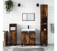 ULUYYUC Armoire de salle de bain, chêne fumé, 65 x 33 x 60 cm, matériau dérivé du bois avec pieds en métal, armoire de salle de bain, moderne, avec porte flexible et 2 tiroirs, pour petite salle de