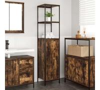 ULUYYUC Armoire de salle de bain en chêne fumé - 36 x 35 x 165 cm - Étagère sur pied avec porte et 4 étagères - Design moderne - Matériau en bois solide - Haute capacité de charge - Pour salle de bain