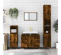 ULUYYUC Armoire de salle de bain en chêne fumé 80 x 33 x 60 cm avec 4 tiroirs et montage flexible de la porte, buffet moderne pour salle de bain, couloir, salon