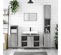 ULUYYUC Armoire de salle de bain - Gris - Sonoma - 30 x 30 x 100 cm - En bois moderne - Avec pieds en fer - Flexible - Montage à droite ou à gauche - Pour salle de bain, invités, WC, cuisine